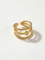 Detailed close-up of a trendy 18k gold stainless steel multi-layer stacked beaded ring. - Round Multi-layer Rings