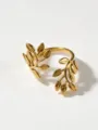 Gold stainless steel open leaf ring detail, geometric hollow design trendy fashion jewelry. - Leaf Ring