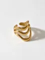 Gold wavy layered open ring detail, modern minimalist geometric metal finger jewelry design. - Wavy Multi-layer Rings