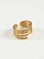 Close-up detail shot of the multi-band geometric hollow gold stainless steel ring design. - Linear Multi-layer Rings