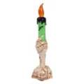 Detailansicht der Halloween-LED-Kerze mit Skeletthand und Totenkopf-Basisdesign - L / Grün