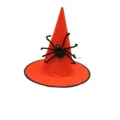 Orangefarbener Halloween-Hexenhut mit einer flauschigen schwarzen Spinne für Kostüme. - Vliesstoff-Spinnen-Hexenhut / Rot