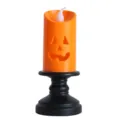 Halloween decorative LED pumpkin candle lamp with classic black pedestal stand - Orange