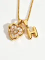 Stainless steel box chain necklace featuring an irregular mother-of-pearl heart and letter H pendant. - Letter H