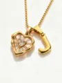 Gold stainless steel heart mother of pearl pendant necklace with letter J charm for women. - Letter J