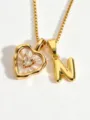 Gold stainless steel mother of pearl heart and letter N pendant necklace for women fashion - Letter N