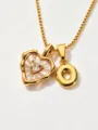 Gold stainless steel necklace with mother-of-pearl heart and letter O pendants detail. - Letter O