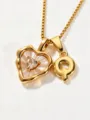 Gold stainless steel box chain necklace with mother of pearl heart and letter Q pendant. - Letter Q
