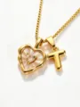 Gold stainless steel box chain necklace featuring mother of pearl heart and letter T pendants. - Letter T