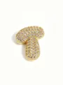 Detailed shot of gold plated pave rhinestone bubble letter pendant necklace accessory. - T Cable Chain