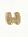 Gold pavé bubble letter pendant detail, sparkly stone encrusted initial charm necklace accessory. - W Cable Chain