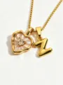 Gold-plated stainless steel chain necklace with mother-of-pearl heart and letter Z pendants. - Letter Z