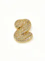 Detailed view of gold plated stainless steel bubble letter pendant with sparkling micro paved stones. - Z Cable Chain