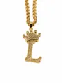 Goldene Krone Buchstabe L Zirkon Anhänger Halskette Kubanische Kette Vintage Schmuck - Buchstabe L
