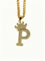Goldene Krone Buchstabe P Halskette mit funkelnden Zirkoniasteinen und Edelstahlkette. - Buchstabe P