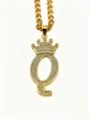 Goldene Kronen-Buchstabe-Q-Anhänger-Halskette mit funkelnden Zirkonia auf Gliederkette. - Buchstabe Q