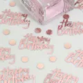 Nahaufnahme von roségoldenem Happy Birthday Konfetti für die Dekoration von Partytischen - Roségold Geburtstag + Rund Punkte / 15g/Packung