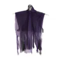 Detail showing the purple and black mesh texture of the Halloween skeleton hanging prop - Skeleton Ghost with Hands / Purple