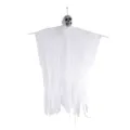 Close-up of Halloween hanging ghost decoration with white mesh cloak and skull head - Skeleton Ghost with Hands / White