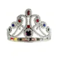 Corona de rey de plástico plateado para fiestas infantiles con gemas de colores vivos - Corona de Reina de 9 Gemas / Plateado