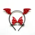 Halloween-Set mit Teufelshörnern und Haarklammern aus rotem Kunstleder im Fledermaus-Stil - Rotes Glänzendes Leder Stirnband und Haarclip Paar