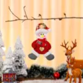 Pluche kerstsneeuwpop hanger met rode muts en gouden hart voor de kerstboom - Rood-Groene Hart Stijl (Sneeuwpop)