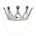 Elegante corona de rey de plástico plateado con gemas de colores para fiestas infantiles - Corona de Reina de Dos Hojas / Plateado