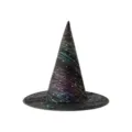 Schwarzer Halloween-Hexenhut mit lebendigen Regenbogen-Wellenlinien und Punktmustern - Bunte Linien Hexenhut