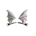 Irisierende holografische Fledermausflügel-Haarspangen für gruselige Halloween Kostüme - Silbernes Glänzendes Leder Haarclip Paar
