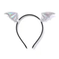 Silbernes holografisches Fledermausflügel-Stirnband für Halloween-Partys und Kostüme - Silbernes Glänzendes Leder Stirnband