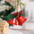 Rote Weihnachtsglocken Anhänger mit Beeren und Zapfen für die Weihnachtsbaumdeko. - Doppelglocken / 13x10x5cm / Rot