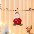 Stoffen kerstsneeuwpop ornament met rood geruite hoed en sjaal voor kerstboom - Rood Groen Knop-Sneeuwpop