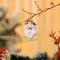 Kerstman pluche hoofdornament met houten SNOW-letters voor de kerstboom decor - Rood en groen houten bord stijl (Kerstman)