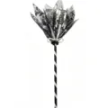 Detailed view of Halloween witch broom with striped handle and silver fabric bow - Silver