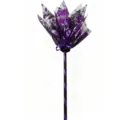Detailed close-up of a decorative purple and silver glitter witch broom with a bow - Purple