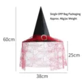 Halloween witch hat with spiderweb veil and dimensions of 60cm by 38cm - Spider Web Texture Style / Red