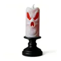 Gruselige Halloween-LED-Totenkopf-Kerzenlampe mit schwarzem Sockel - Böser Totenkopf (LED-Licht) / Weißes Skelett-Stil
