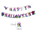 Πολύχρωμο ιριδίζον πανό Happy Halloween με κρανίο και κολοκύθα για διακόσμηση πάρτι. - 17cm x 13cm / Banner Halloween με Πολύχρωμα Γράμματα