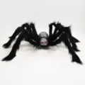 Große 75cm schwarze plüschige Halloween-Spinne mit glänzendem Silberkörper und Augen - Silber Stil