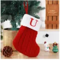 Red knitted Christmas stocking with white cuff and red embroidered letter U - Red (U)