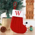 Cozy red and white knitted Christmas stocking decoration with red embroidered letter W - Red (W)