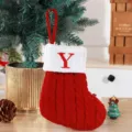 Red knitted Christmas stocking with embroidered letter Y on white cuff - Red (Y)