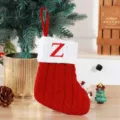 Personalized red cable knit Christmas stocking ornament with embroidered letter Z - Red (Z)