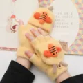 Süße gelbe Strick-Fingerlose Handschuhe mit Plüsch Bienen Design, warme Winter Mode Accessoires. - Gelbe kleine Biene