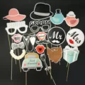 Complete set of fun wedding photo booth props including mustache red lips and bride glasses - One Size / Wedding Car