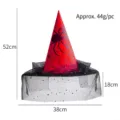 Roter Halloween Hexenhut mit Spinnenmuster und Sternen-Spitzenschleier - Lace Veil with Silver Buckle / Rot Spinnennetz Bedruckter Hexenhut