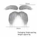 Detailansicht mit Maßen und Verpackung für grauen Weihnachtsmann-Schnurrbart und Augenbrauen - Augenbrauen und Schnurrbart Dreiteiliges Set / Grau