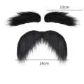 Detailansicht Halloween Fake-Schnurrbart und Augenbrauen-Set in Schwarz mit Maßen - Augenbrauen und Schnurrbart Dreiteiliges Set / Schwarz