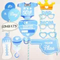 Babyparty Foto Requisiten Set in Blau mit Motiven wie It's a Boy und Team Blue - Einheitsgröße / Strohhalm Junge / 12er-Set
