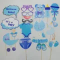 Set mit 16 kreativen blauen Babyparty Fotorequisiten für Jungen Partydekorationen - Einheitsgröße / Jungen Thema / 20-teiliges Set